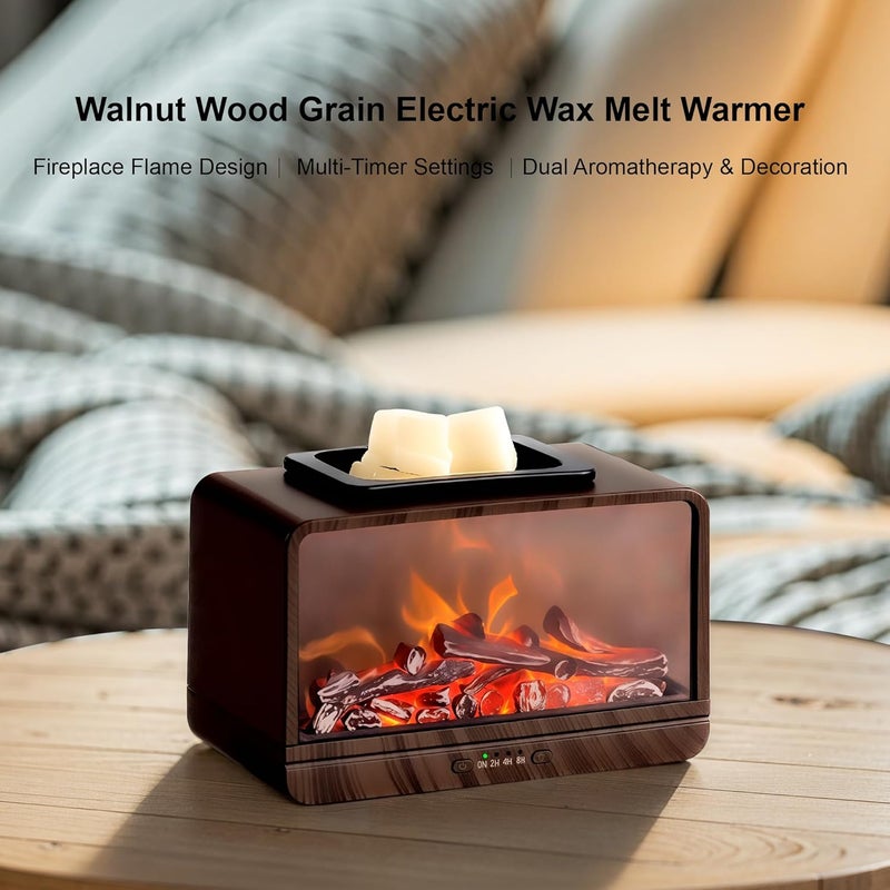 MeplLivs Electric Wax Melt Warmer Dynamic Flame Fireplace PTC Heating Plate Monochromatic Wax Burner Fragrance Wax Warmer for Home Office Gifts & Decor£¨Wood Grain£© - Image 2